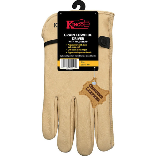 Kinco - 99-XL - Men's Indoor/Outdoor Full Grain Driver Gloves Tan XL 1 pair