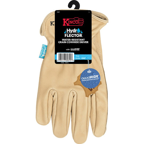 Kinco - 398P-XL - Hydroflector Men's Indoor/Outdoor Premium Grain Driver Gloves Tan XL 1 pair