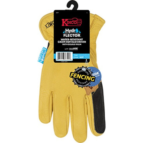 Kinco - 387P-M - Hydroflector Men's Indoor/Outdoor Full Grain Driver Gloves Black/Gold M 1 pair