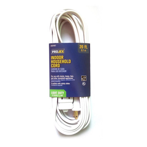 Projex - IN162PT220WHP - Indoor 20 ft. L White Extension Cord 16/2 SPT-2
