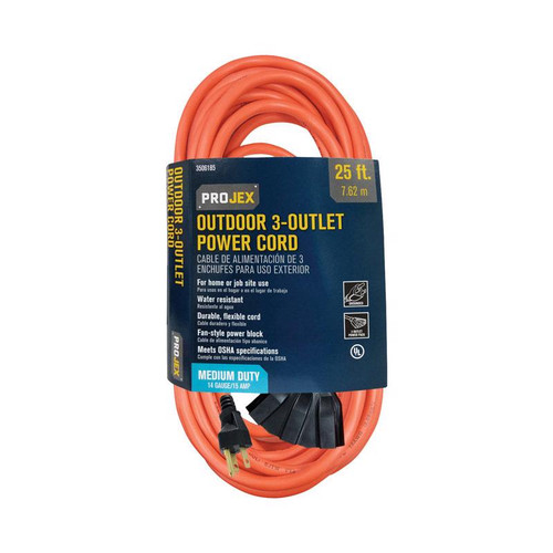 Projex - 10P-001-025FOGP - Indoor or Outdoor 25 ft. L Orange Extension Cord 14/3 SJTW