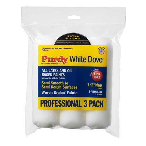 Purdy - 140864000 - White Dove Dralon 9 in. W X 1/2 in. S Regular Paint Roller Cover 3 pk