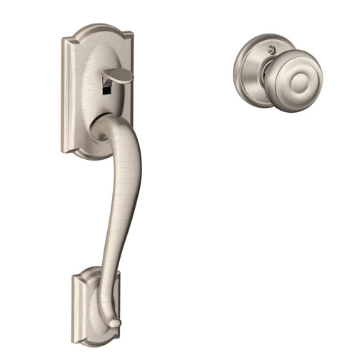 Schlage - FE285GCAM619GEO - Camelot Satin Nickel Deadbolt and Entry Door Knob ANSI Grade 1 1.75 in.