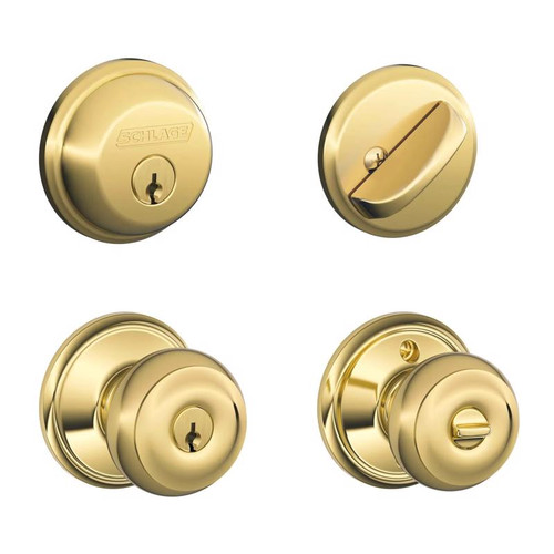 Schlage - FB50NVPLY505 - Plymouth Bright Brass Knob and Single Cylinder Deadbolt ANSI Grade 2 1-3/4 in.