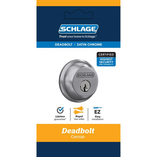 Schlage - B62CSV626 - Satin Chrome Zinc Double Cylinder Deadbolt