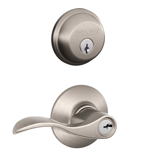 Schlage - FB50NVACC619 - Accent Satin Nickel Lever and Single Cylinder Deadbolt ANSI Grade 2 1-3/4 in.