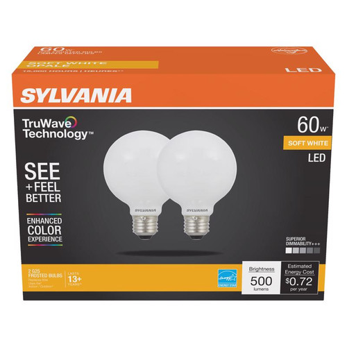 Sylvania - 40767 - Natural G25 E26 (Medium) LED Bulb Soft White 60 W 2 pk