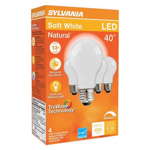 Sylvania - 40668 - Natural A19 E26 (Medium) LED Bulb Soft White 40 W 4 pk