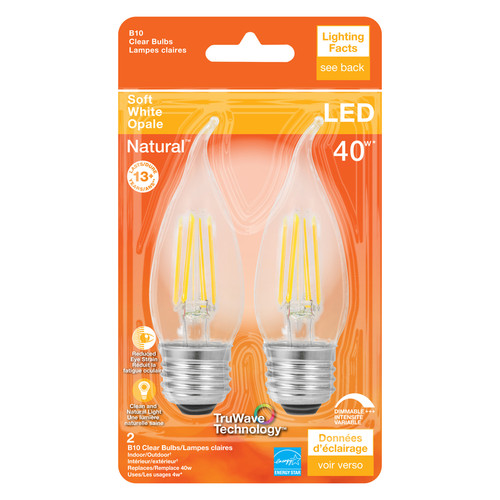 Sylvania - 40756 - Natural B10 E26 (Medium) LED Bulb Soft White 40 W 2 pk