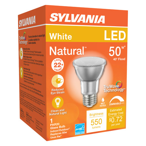 Sylvania - 40920 - Natural PAR 20 E26 (Medium) LED Floodlight Bulb White 50 W 1 pk