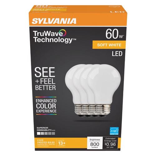 Sylvania - 40670 - Natural A19 E26 (Medium) LED Bulb Soft White 60 W 4 pk