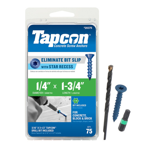 Tapcon - 28375 - 1-3/4 in. L Star Flat Head Concrete Screws 75 pk