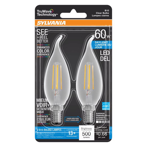 Sylvania - 40759 - Natural B10 E12 (Candelabra) LED Bulb Daylight 60 W 2 pk