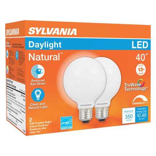 Sylvania - 40766 - Natural G25 E26 (Medium) LED Bulb Daylight 40 W 2 pk