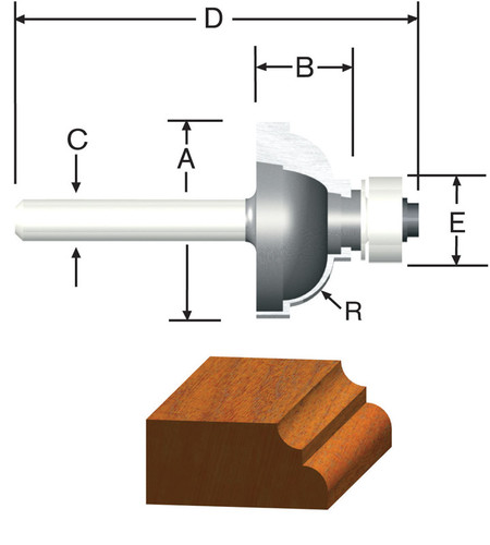 Vermont American - 23142 - 1 in. D X 3/16 in. R X 2-1/8 in. L Carbide Tipped Cove & Fillet Router Bit