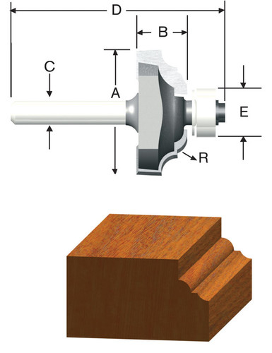 Vermont American - 23153 - 1-1/8 in. D X 1/8 in. R X 2-1/8 in. L Carbide Tipped 2-Flute Classical Router Bit