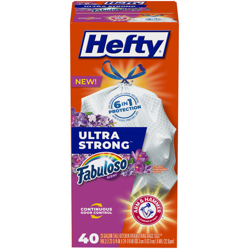 Hefty - 00E88384 - Ultra Strong 13 gal Fabuloso Scent Tall Kitchen Bags Drawstring 40 pk
