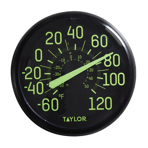 Taylor - 5267459 - Glow in the Dark Dial Thermometer Plastic Black 13.25 in.