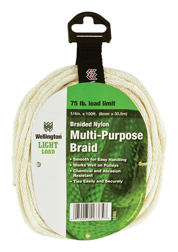 Wellington - G1016F0100 - 1/4 in. D X 100 ft. L White Solid Braided Nylon Rope