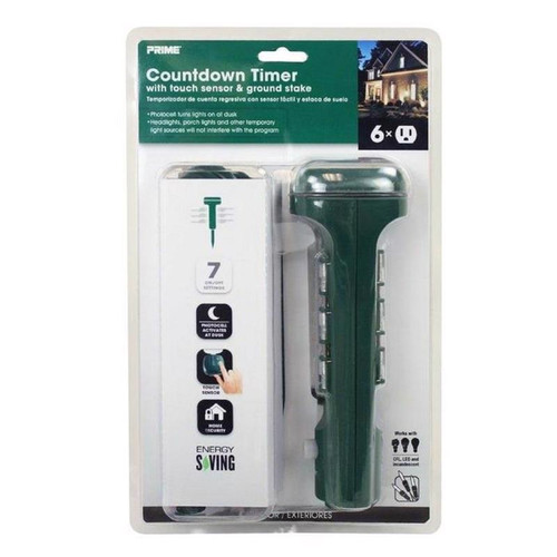 Prime - TNCDTSTK6-RC - Outdoor 6 Outlet Photocell Power Stake Timer 125 V Green