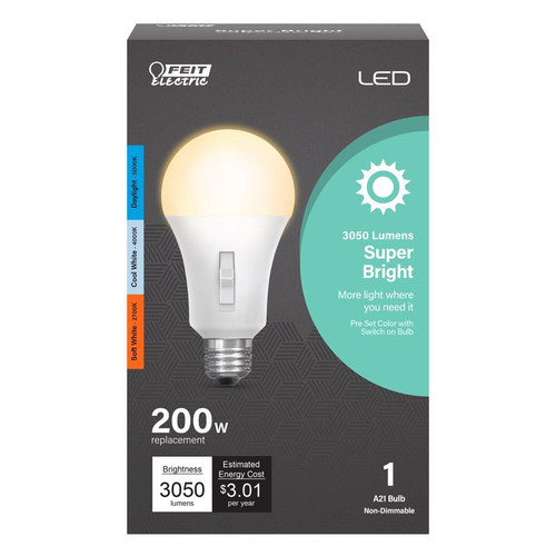 Feit Electric - OM200/3CCT/LEDI - A21 E26 (Medium) LED Bulb Tunable White/Color Changing 200 Watt Equivalence 1 pk
