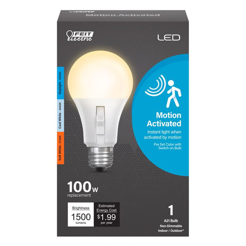 Feit Electric - OM1003CCTCAMMLI - A19 E26 (Medium) LED Motion Activated Bulb Tunable White/Color Changing 100 Watt Equiv