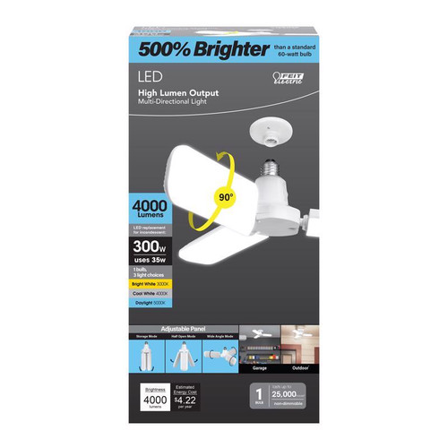 Feit Electric - ADJ40003CCTLED - Wide Surface E26 (Medium) LED Garage Bulb Bright White 300 Watt Equivalence 1 pk