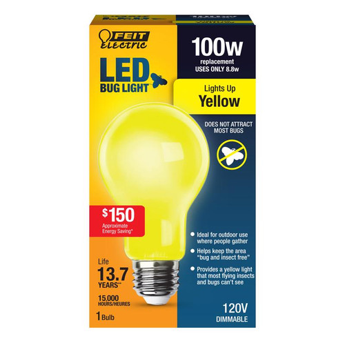 Feit Electric - A19100/BUG/LED - A19 E26 (Medium) LED Bulb Yellow 100 Watt Equivalence 1 pk