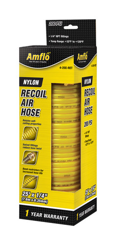 Amflo - AMFL425ERET - 25 ft. L X 1/4 in. D Nylon Recoil Air Hose 200 psi Yellow