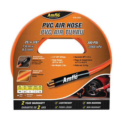 Amflo - AMFL57625A - 25 ft. L X 3/8 in. D Polyvinyl Air Hose 300 psi Orange