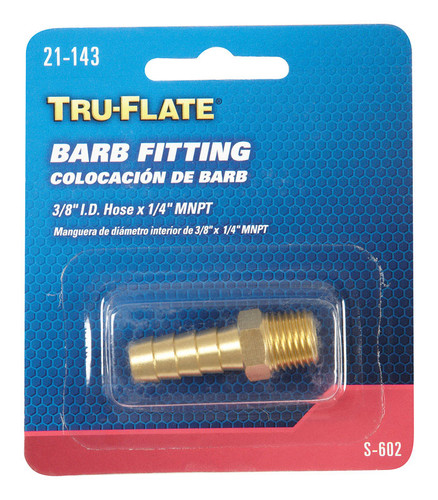 Tru-Flate - TRFL21143 - Brass Barb Hose Fitting 3/8 Male 1 pc