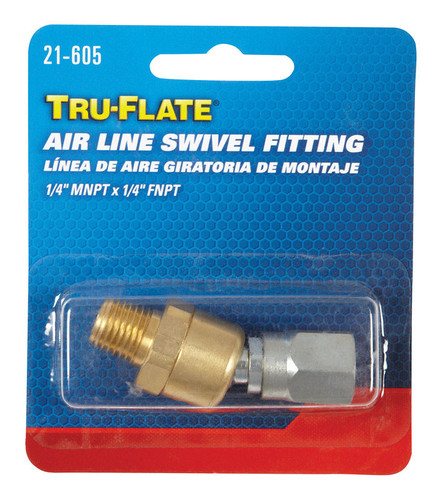 Tru-Flate - TRFL21605 - Brass/Steel Air Line Swivel Fitting 1/4 in. Male 2 pc