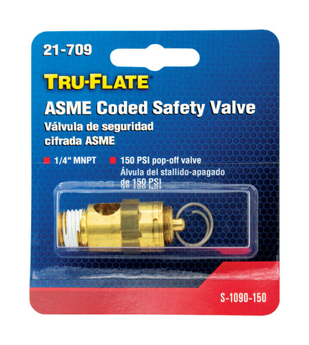 Tru-Flate - TRFL21709 - Brass Safety Valve 1/4 in. Male 1 pc