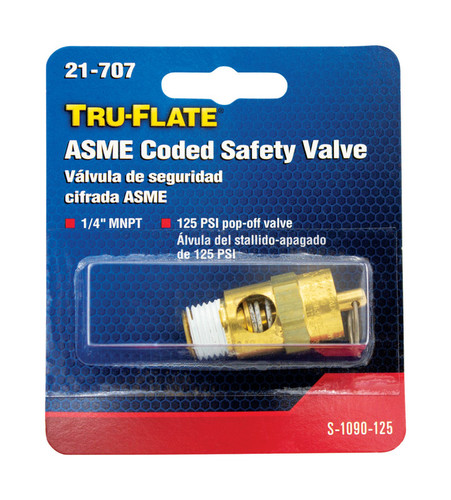 Tru-Flate - TRFL21707 - Brass Safety Valve 1/4 in. Male 1 pc