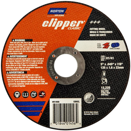 Norton - 70184601456 - Clipper 5 in. D X 7/8 in. Aluminum Oxide Classic Cut-Off Wheel 1 pk