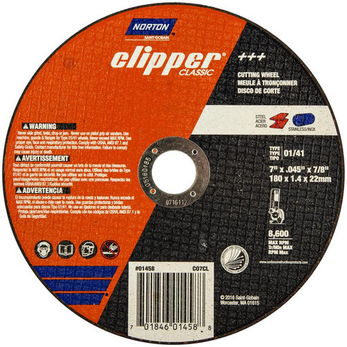 Norton - 70184601458 - Clipper 7 in. D X 7/8 in. Aluminum Oxide Classic Cut-Off Wheel 1 pk