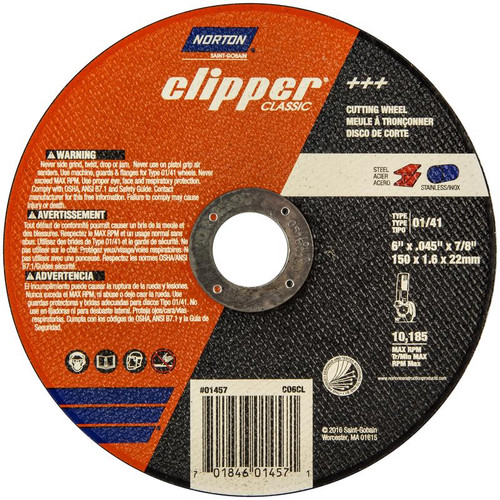 Norton - 70184601457 - Clipper 6 in. D X 7/8 in. Aluminum Oxide Classic Cut-Off Wheel 1 pk