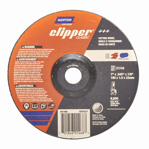 Norton - 70184601468 - Clipper 7 in. D X 7/8 in. Aluminum Oxide Classic Cut-Off Wheel 1 pk