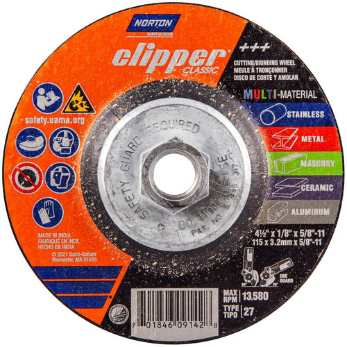 Norton - 70184609142 - Clipper 4.5 in. D X 5/8-11 in. Classic Grinding Wheel