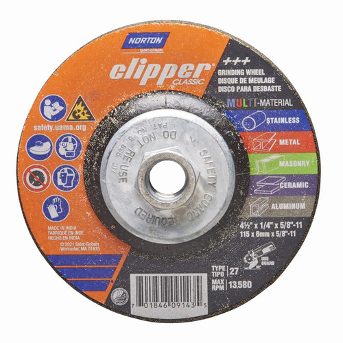 Norton - 70184609143 - Clipper 4-1/2 in. D X 5/8-11 in. Classic Grinding Wheel