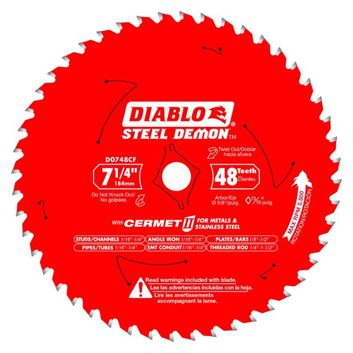 Diablo - D0748CFX - Steel Demon 7-1/4 in. D X 5/8 in. Cermet Carbide Circular Saw Blade 48 teeth 1 pc