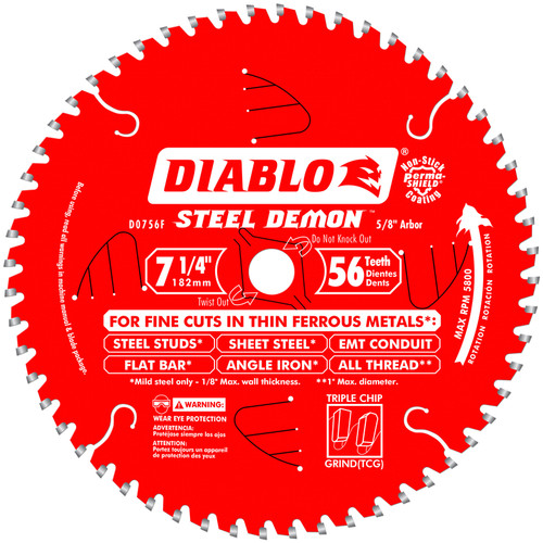 Diablo - D0756F - Steel Demon 7-1/4 in. D X 5/8 in. TiCo Hi-Density Carbide Circular Saw Blade 56 teeth 1 pk