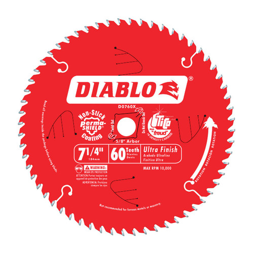 Diablo - D0760A - 7-1/4 in. D X 5/8 in. Carbide Finishing Saw Blade 60 teeth 1 pc