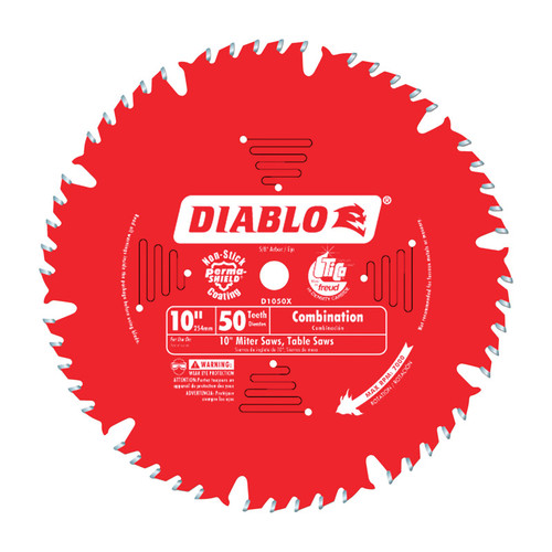 Diablo - D1050X - 10 in. D X 5/8 in. Carbide Combination Saw Blade 50 teeth 1 pk