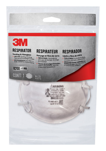 3M - 8200H1-DC - N95 Sanding and Fiberglass Cup Disposable Respirator White One Size Fits All 1 pk