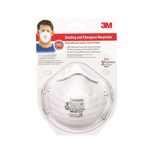 3M - 8200H3-DC - N95 Sanding and Fiberglass Cup Disposable Respirator 8200 White 3 pk