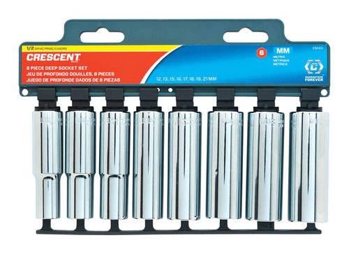 Crescent - CSAS3N - Assorted Sizes X 1/2 in. drive Metric 6 Point Deep Well Socket Set 8 pc