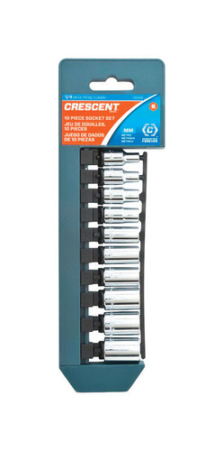 Crescent - CSAS9N - Assorted Sizes X 1/4 in. drive Metric 6 Point Standard Socket Set 10 pc