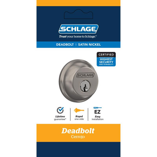 Schlage - B60 N G 619 - Satin Nickel Zinc Single Cylinder Deadbolt