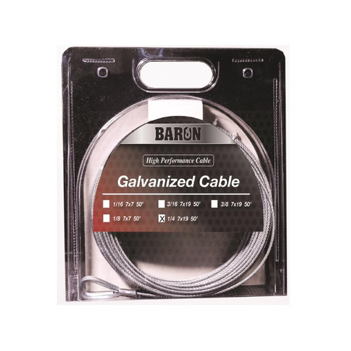 Baron - 9005 - Galvanized Galvanized Steel 1/4 in. D X 50 ft. L Aircraft Cable
